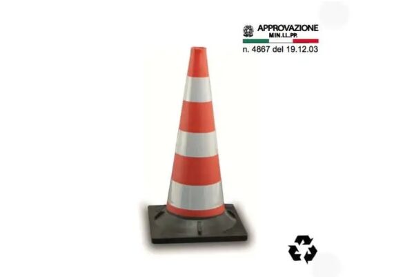 Cono spartitraffico in gomma H54 3 fasce rifrangenti